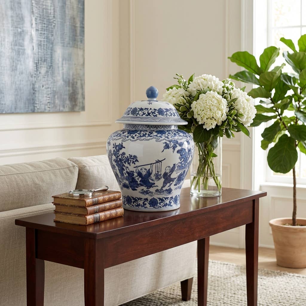 Blue Blossoms Temple Jar
