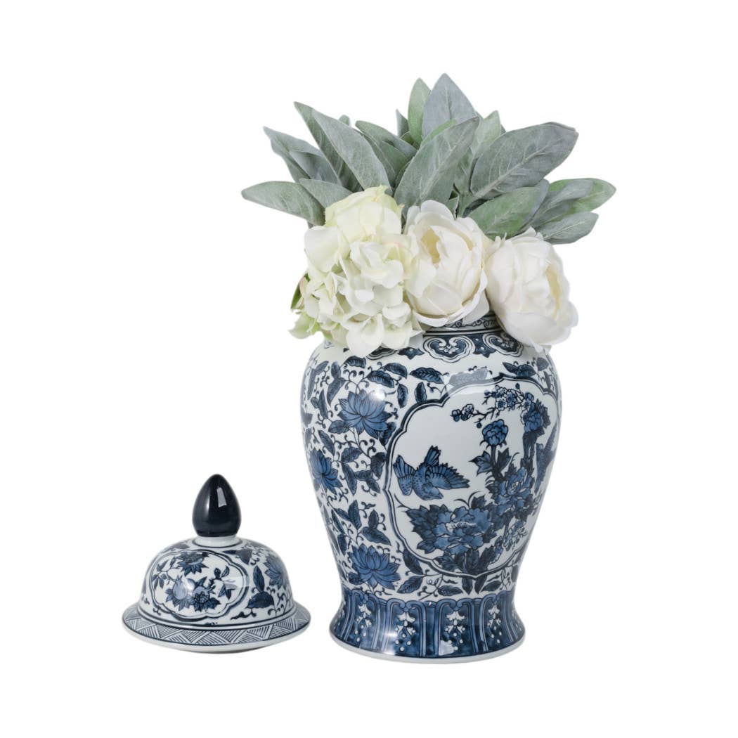Tall Blue Flowers Temple Jar