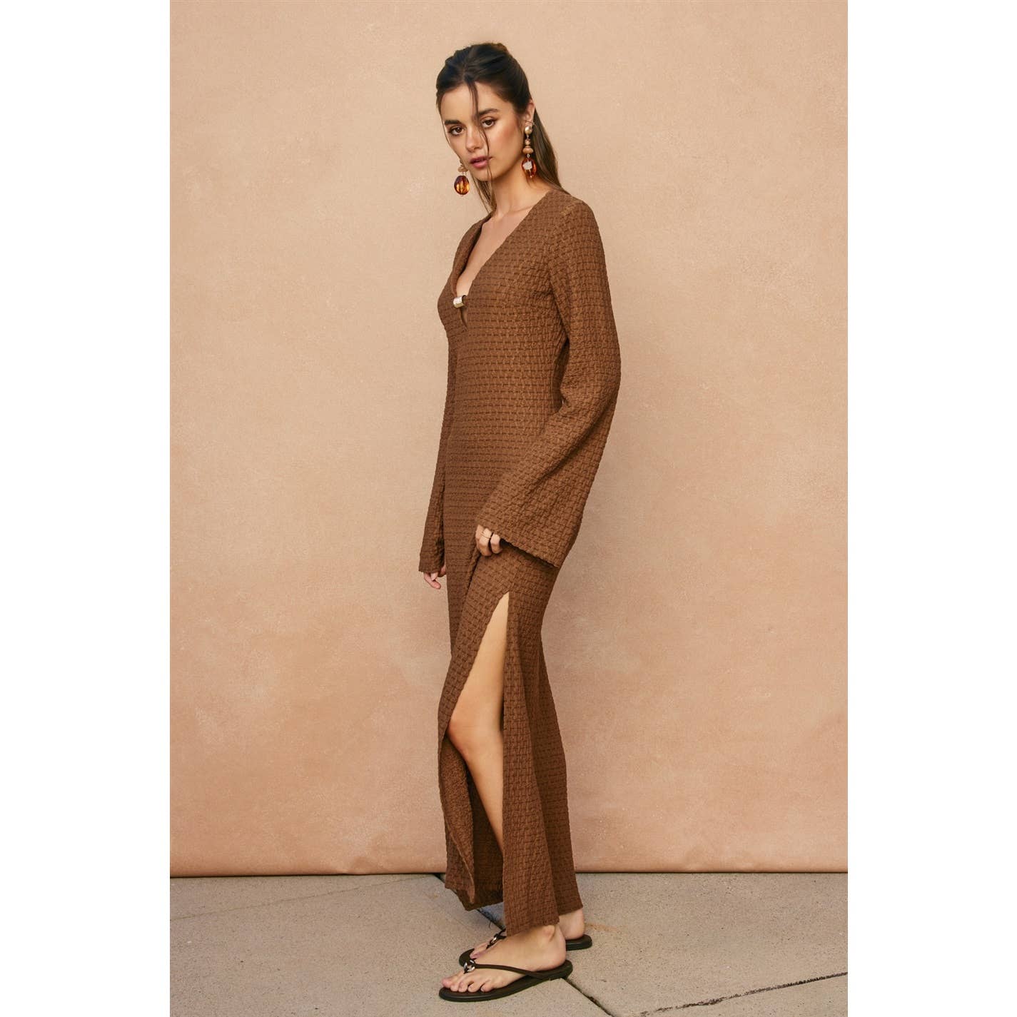 Ecru Escape Gold Trim Bell Sleeve Maxi Dress - Salt & Creek