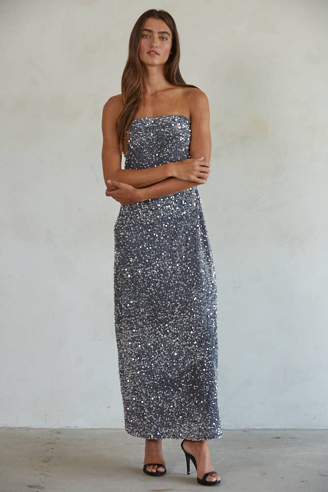 storm grey dress Storm Sequin Strapless Dress S / Dark Grey