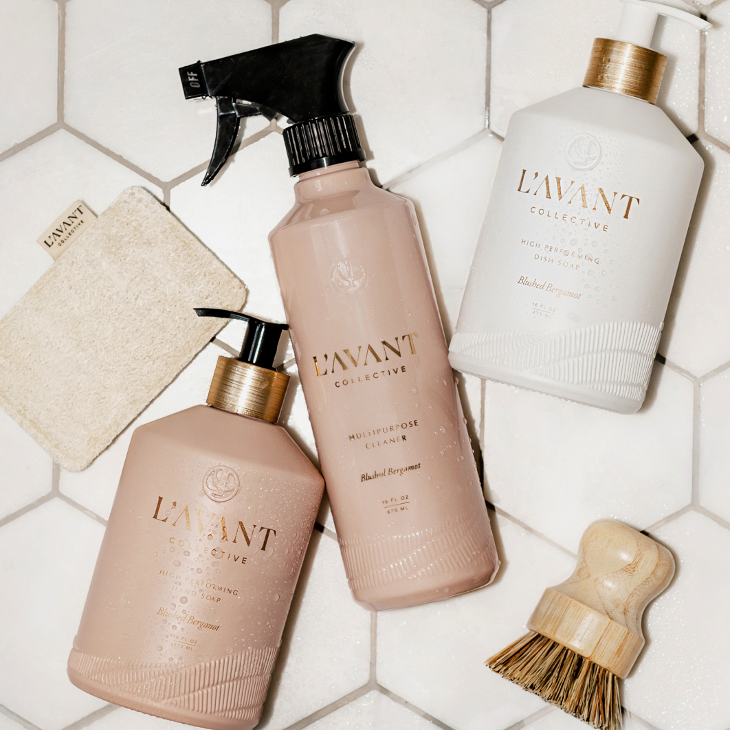 Set of cleaning products with &