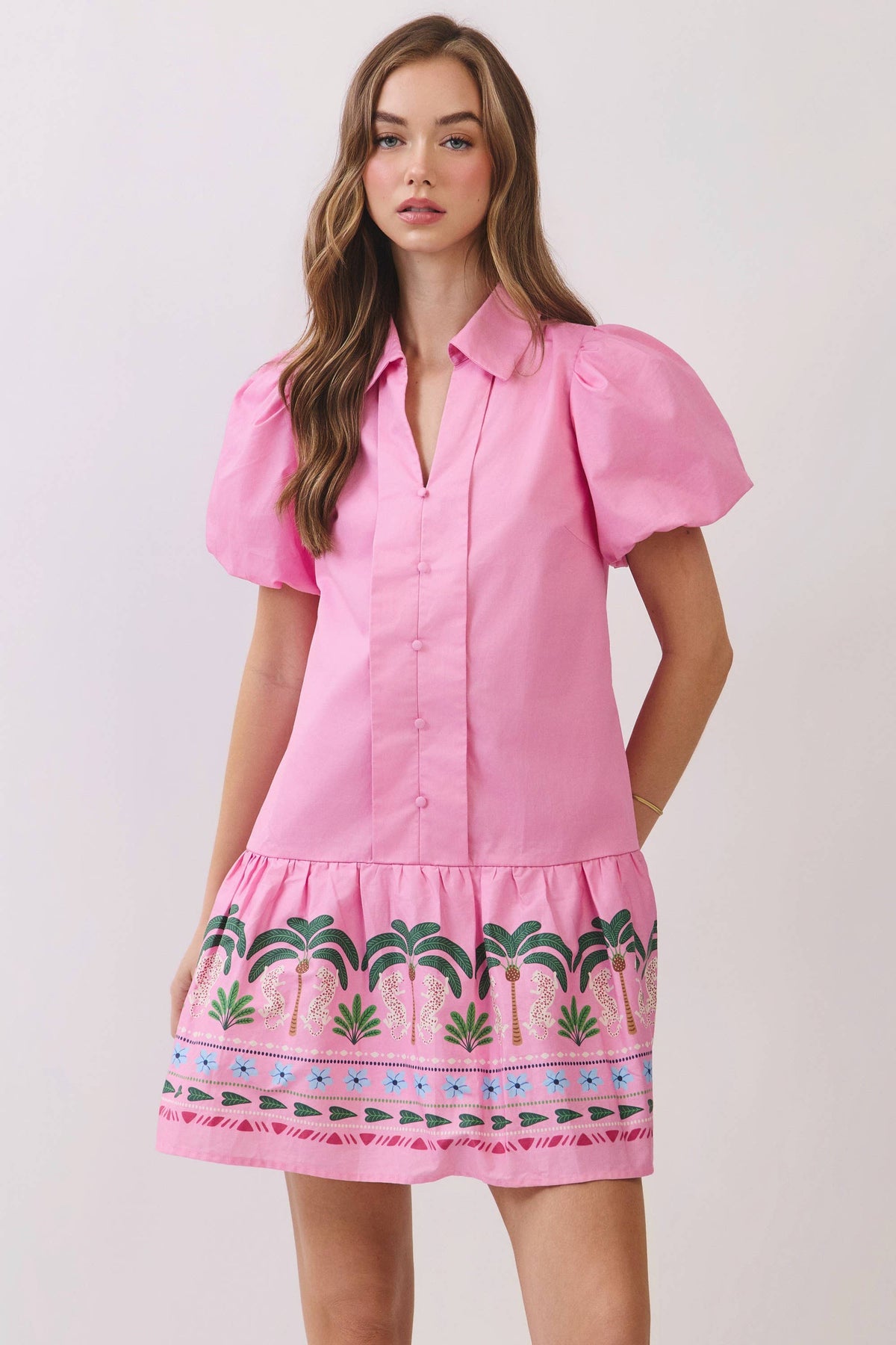 Tropical Border Puff Sleeve Mini Dress - Salt & Creek