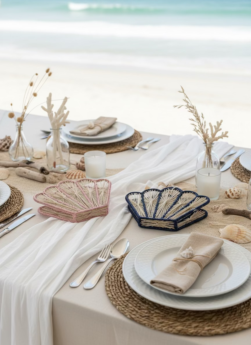 Shell Napkin Holder with Colored Trim - Salt & Creek