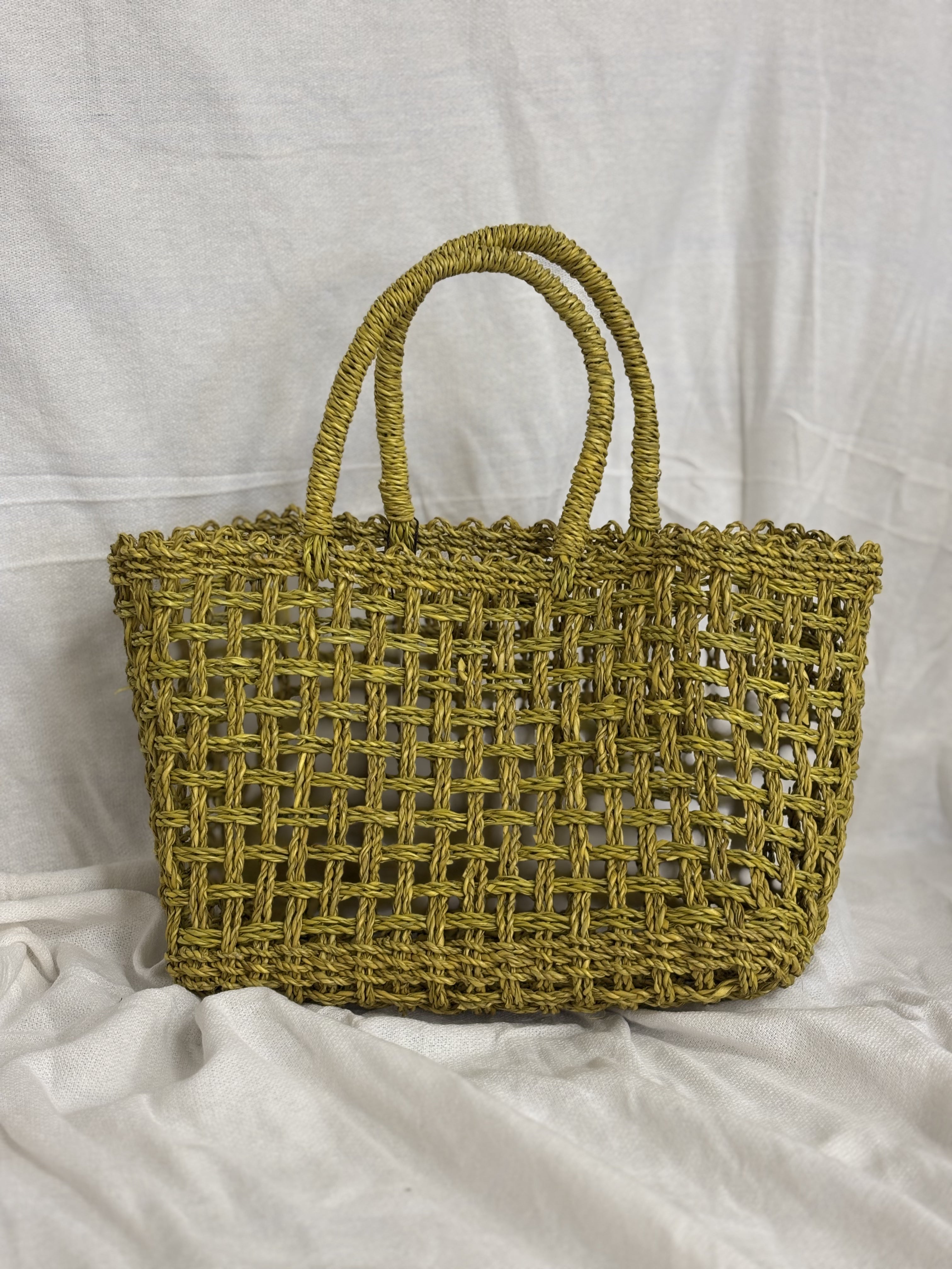 Chartreuse Rattan Tote Bag