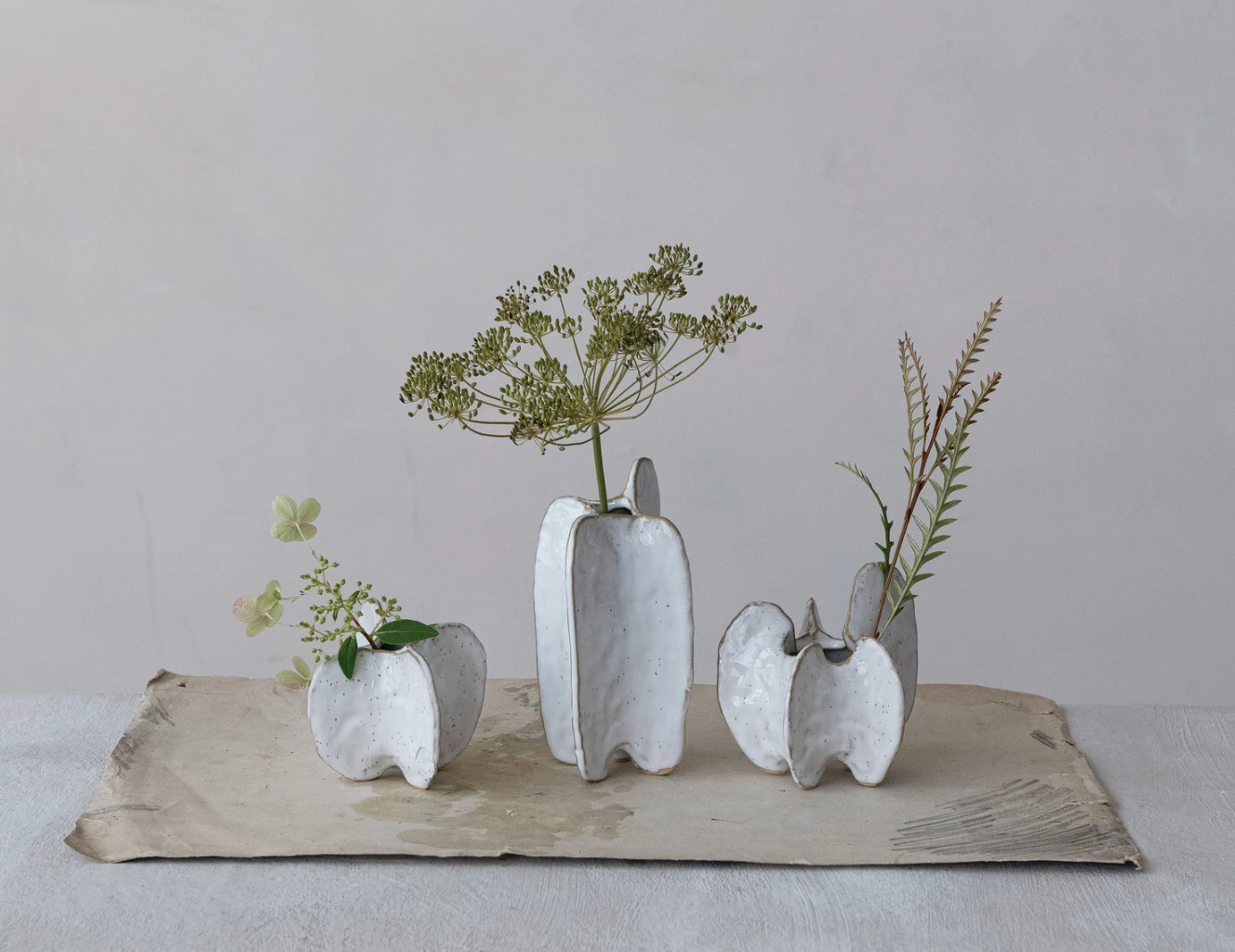 Stoneware Organic Shaped Vase, White, 3 Styles - Salt & Creek