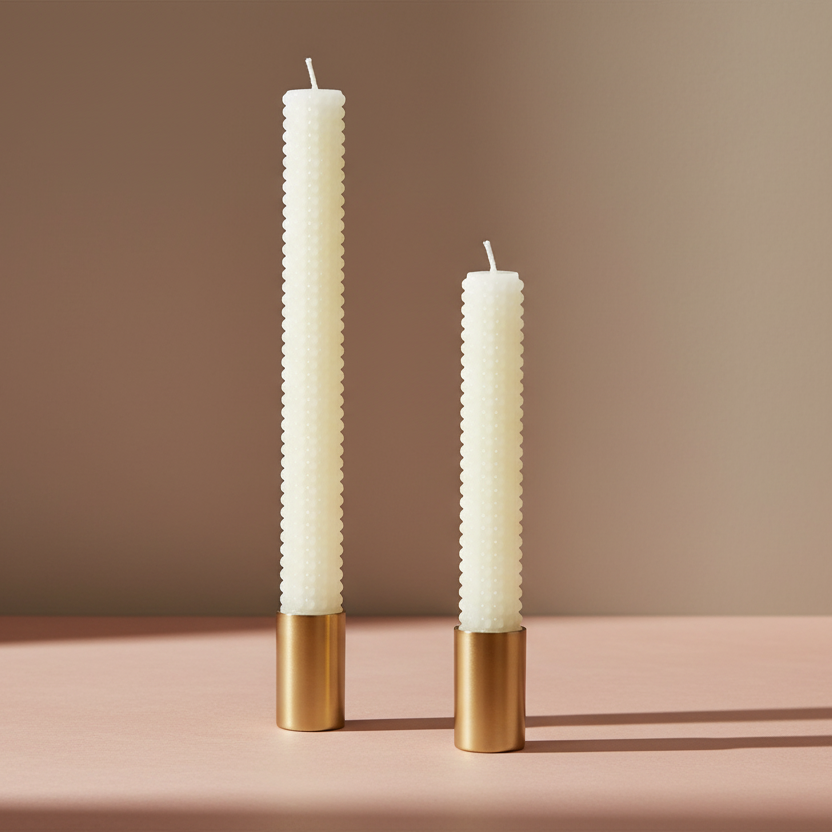 White Hobnail Taper Candles Set of 2 – Unscented Dinner Candles - Salt & Creek