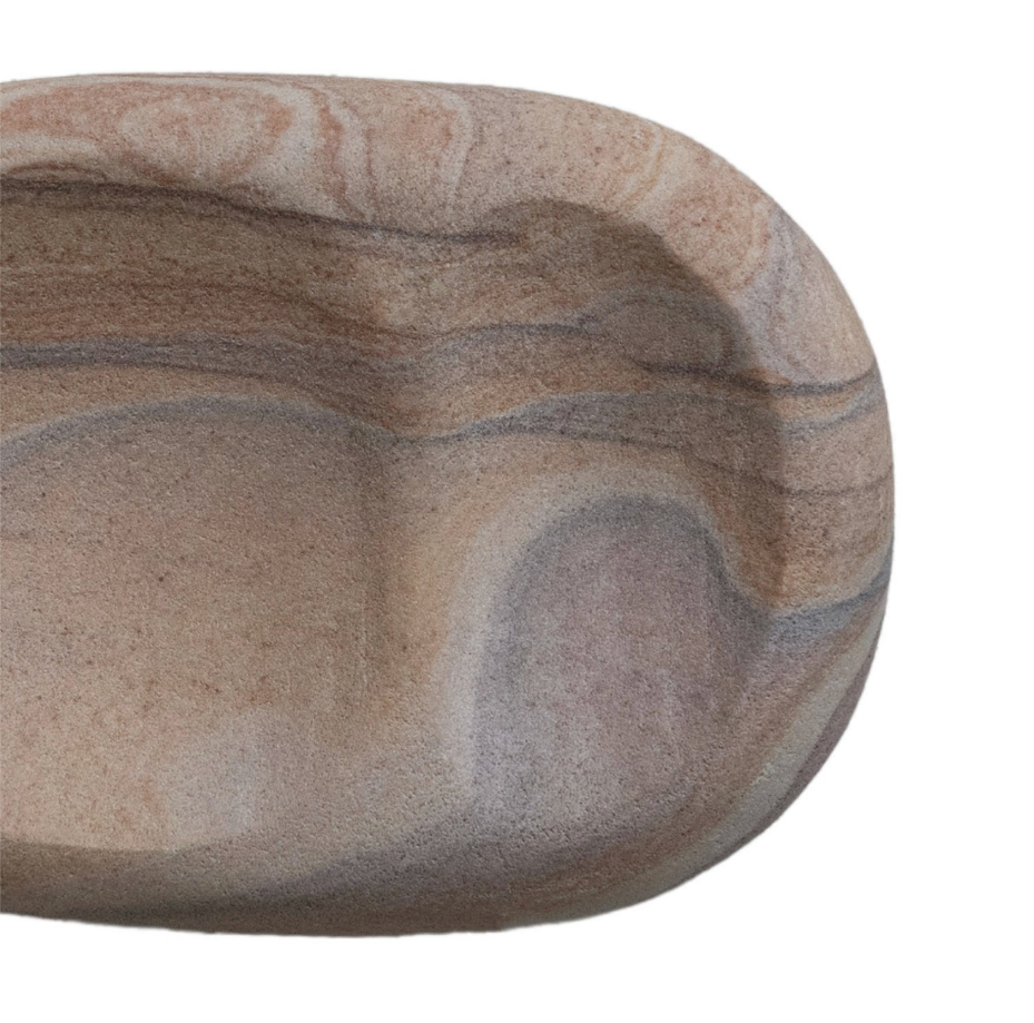 Decorative Sandstone Dish w/ 2 Sections, Natural - Salt & Creek