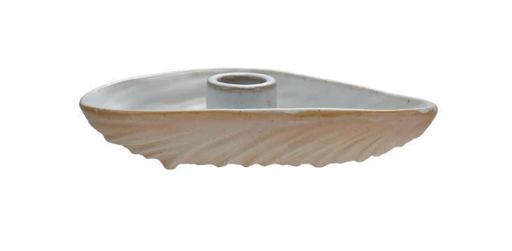Stoneware Oyster Shell Shaped Taper Holder/Dish (Each Will Vary) - Salt & Creek
