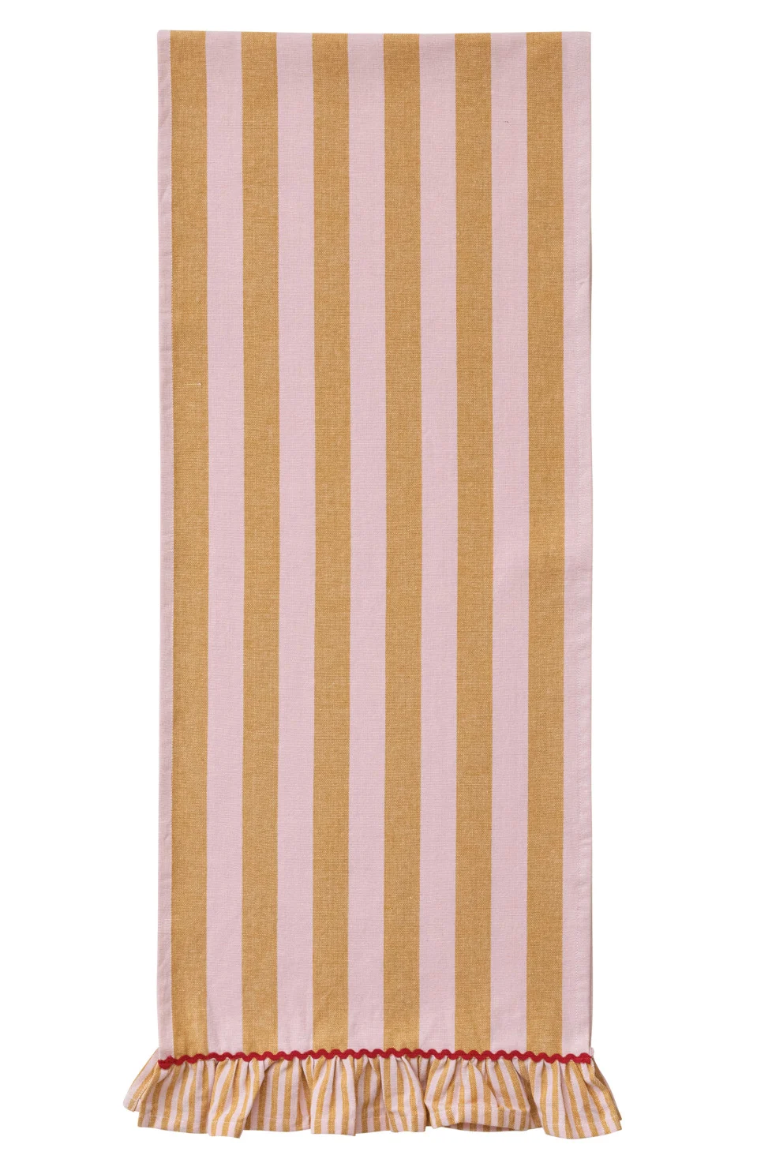 Woven Cotton Striped Table Runner w/ Ruffle & Ric Rac Trim - Salt & Creek