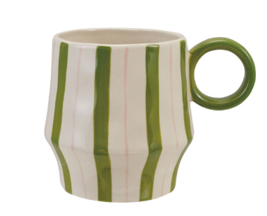 Hand-Painted Striped Stoneware Mug – 16 oz Ceramic Coffee Cup - Salt & Creek