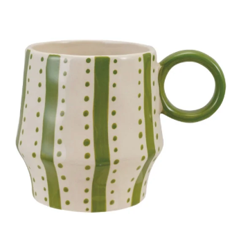 Hand-Painted Striped Stoneware Mug – 16 oz Ceramic Coffee Cup - Salt & Creek