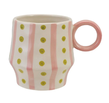 Hand-Painted Striped Stoneware Mug – 16 oz Ceramic Coffee Cup - Salt & Creek