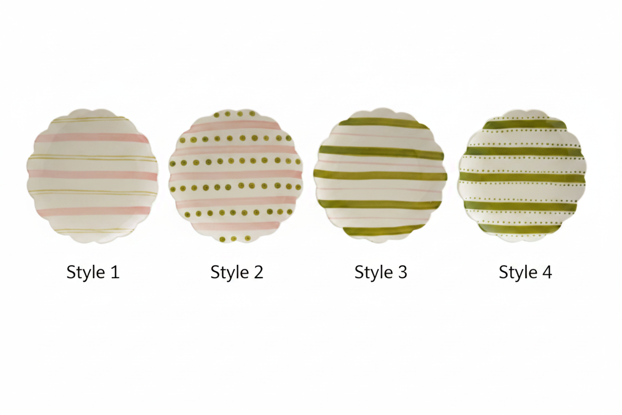 Hand-Painted Stoneware Scalloped Plate with Striped Pattern, 4 Styles - Salt & Creek