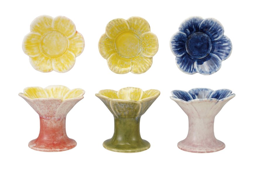 Stoneware Flower Shaped Footed Tealight Holder, 3 Styles (Each One Will Vary) - Salt & Creek