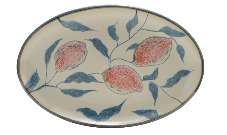 Oval Hand-Painted Stoneware Platter with Lemons (Each One Will Vary) - Salt & Creek