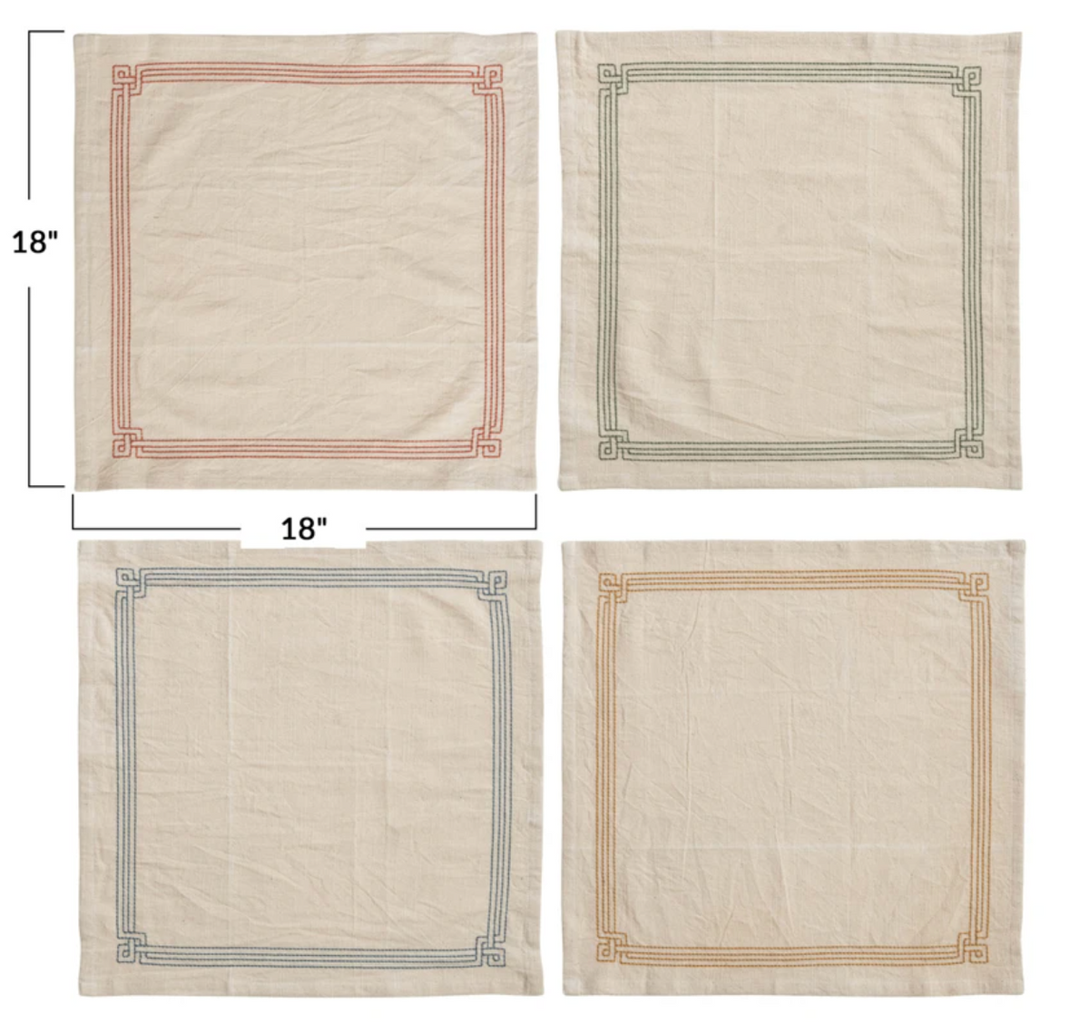 Cotton Napkins w/ Embroidery, Set of 4 Tied w/ Jute