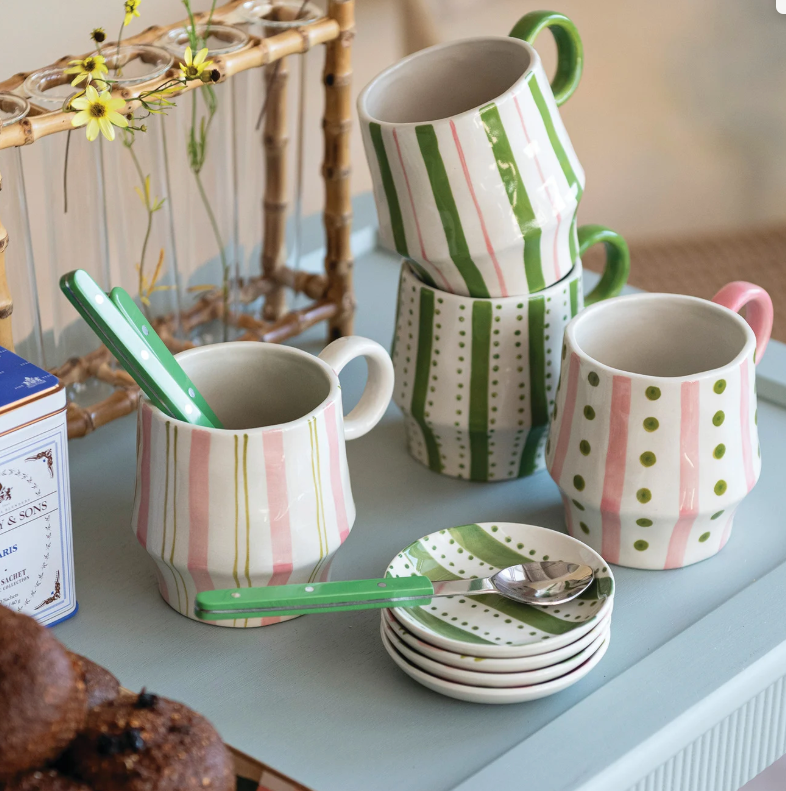 Hand-Painted Striped Stoneware Mug – 16 oz Ceramic Coffee Cup - Salt & Creek