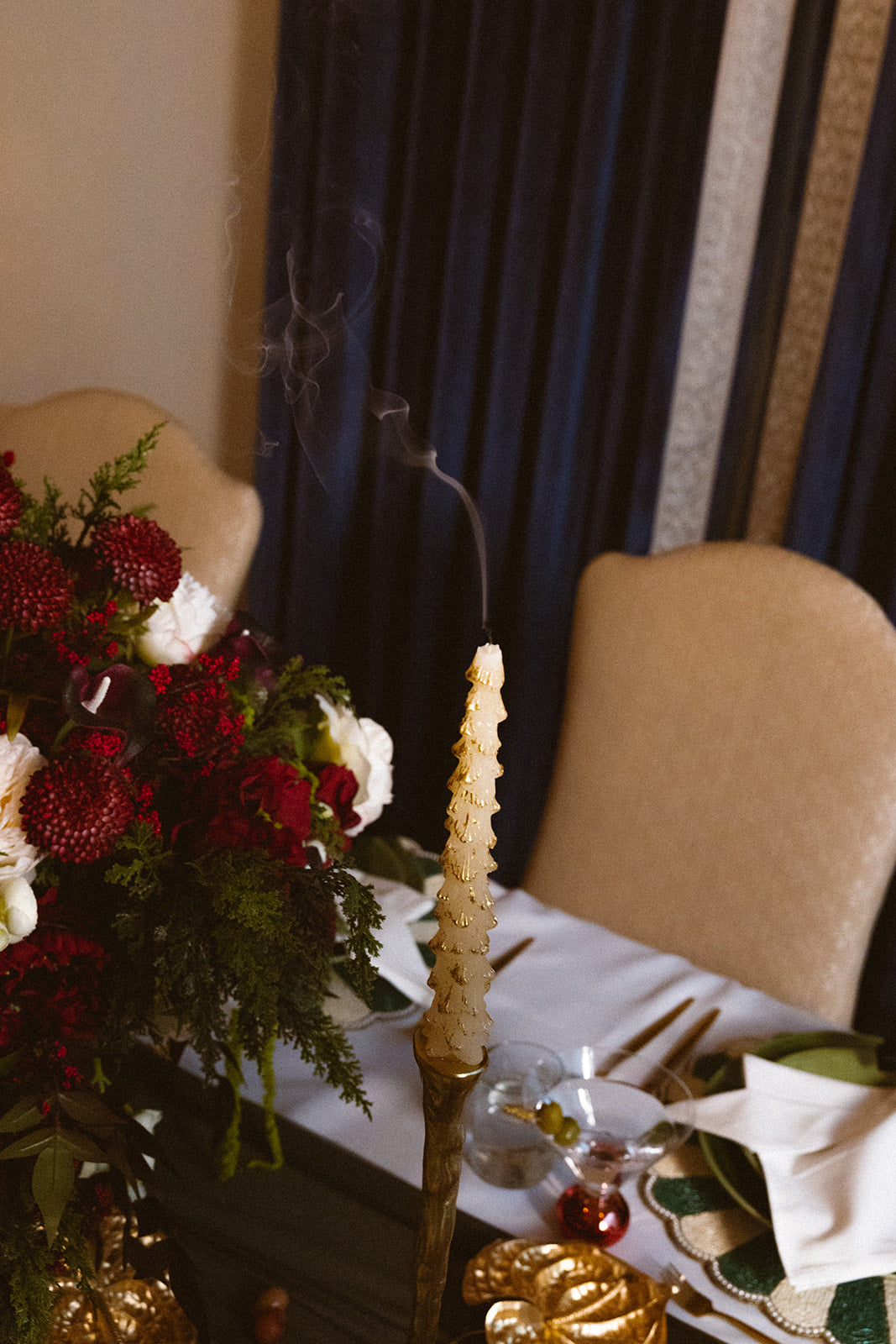 Tree Shaped Taper Candles- Eggnog & Gold, Set of 2