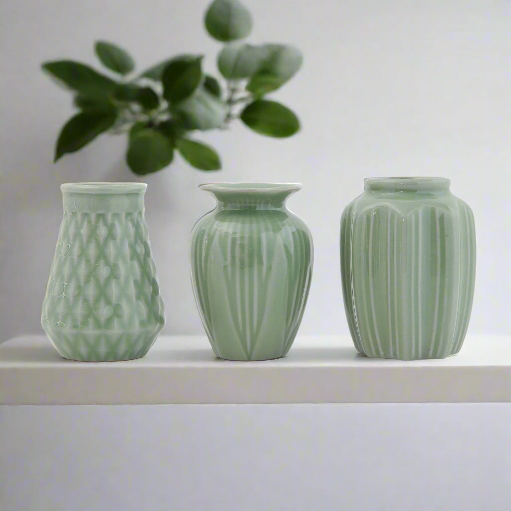 Jade Stoneware Vases, Set of 3