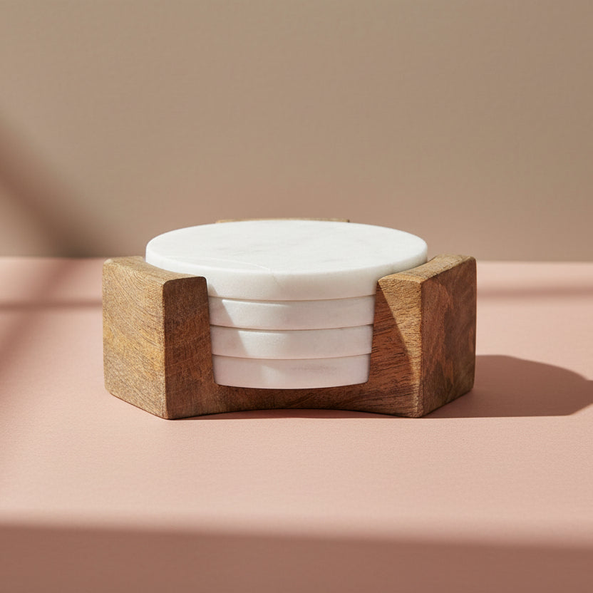 Marble Coasters with Holder, Set of 5