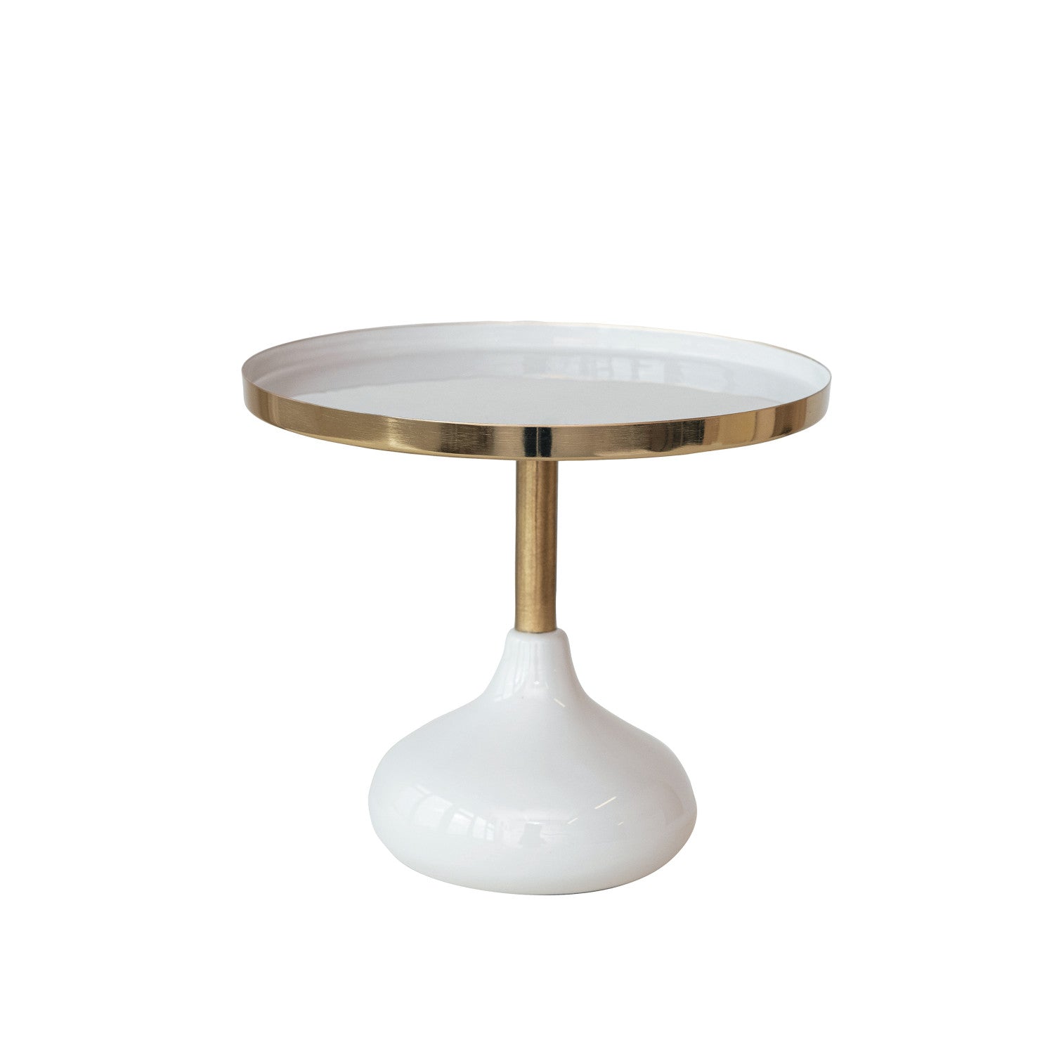 Enameled Metal Pedestal, Cream Color & Gold Finish, KD