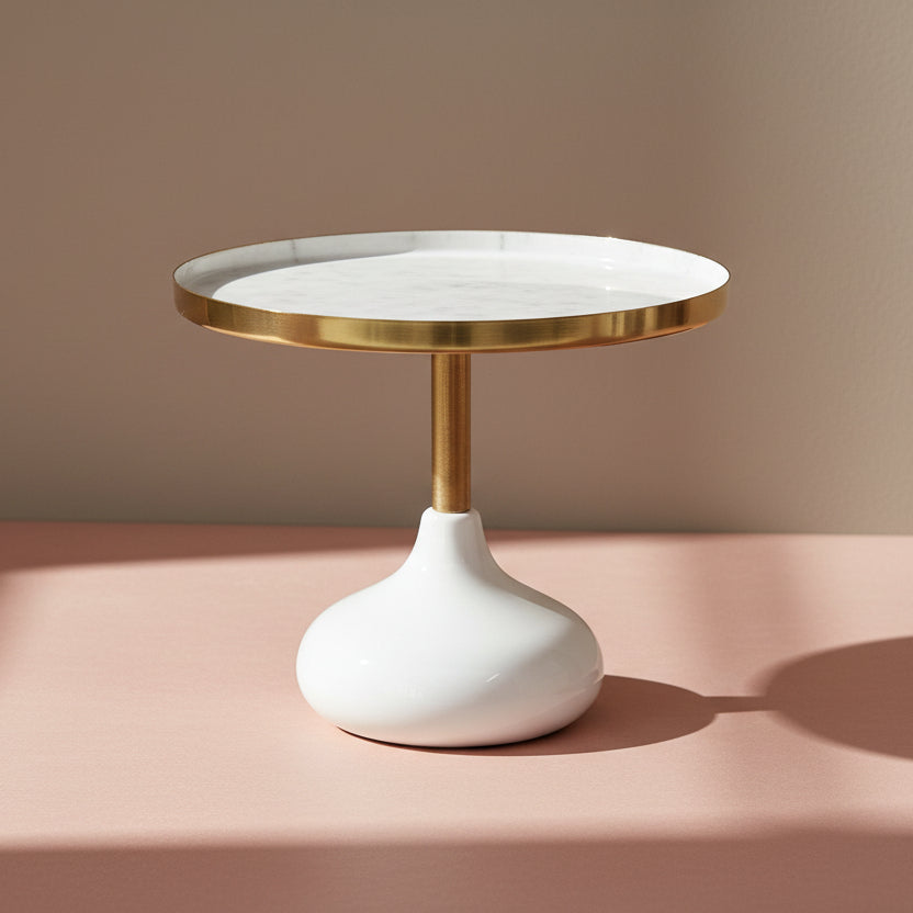 Enameled Metal Pedestal, Cream Color & Gold Finish, KD