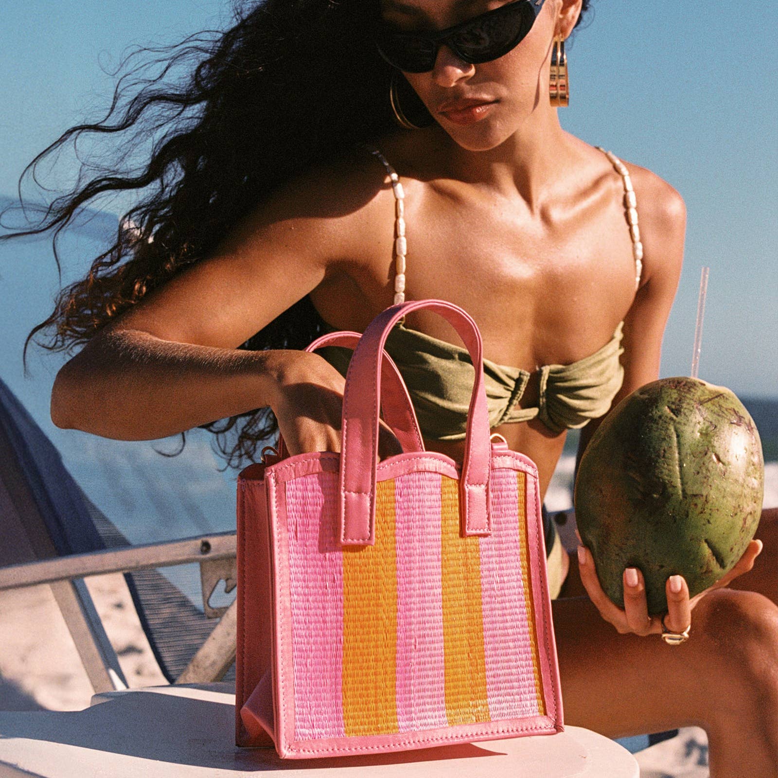 Pink & Orange Striped Shopping Tote Small | Scalloped Edge - Salt & Creek