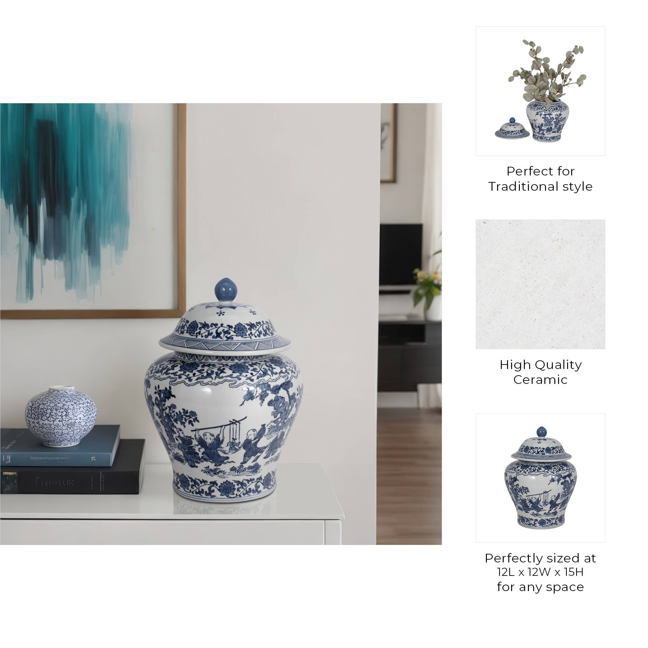 Blue Blossoms Temple Jar