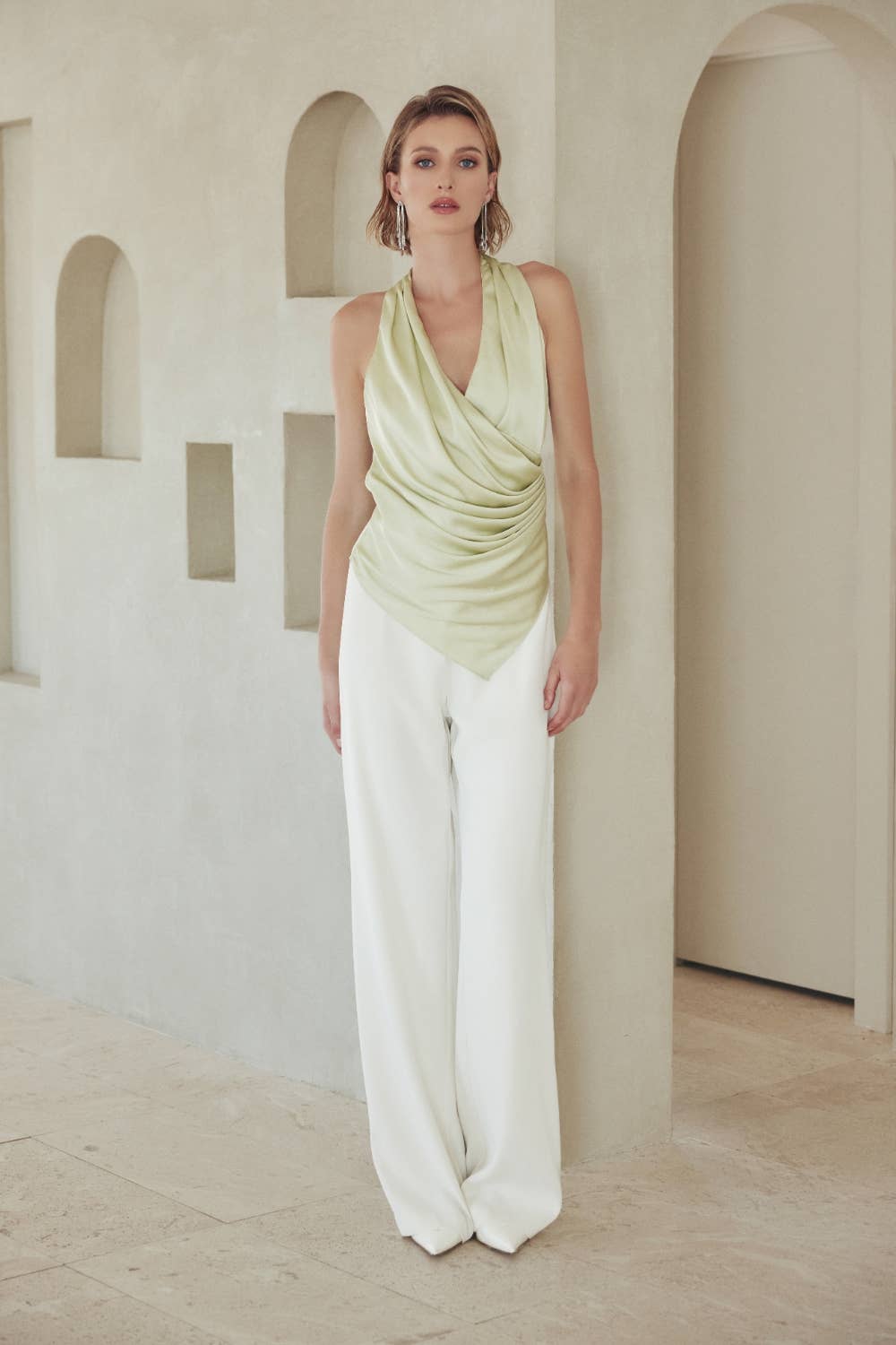 CHIC MINIMALIST V NECK WRAP HALTER NECK TOP-TI6247FO - Salt & Creek