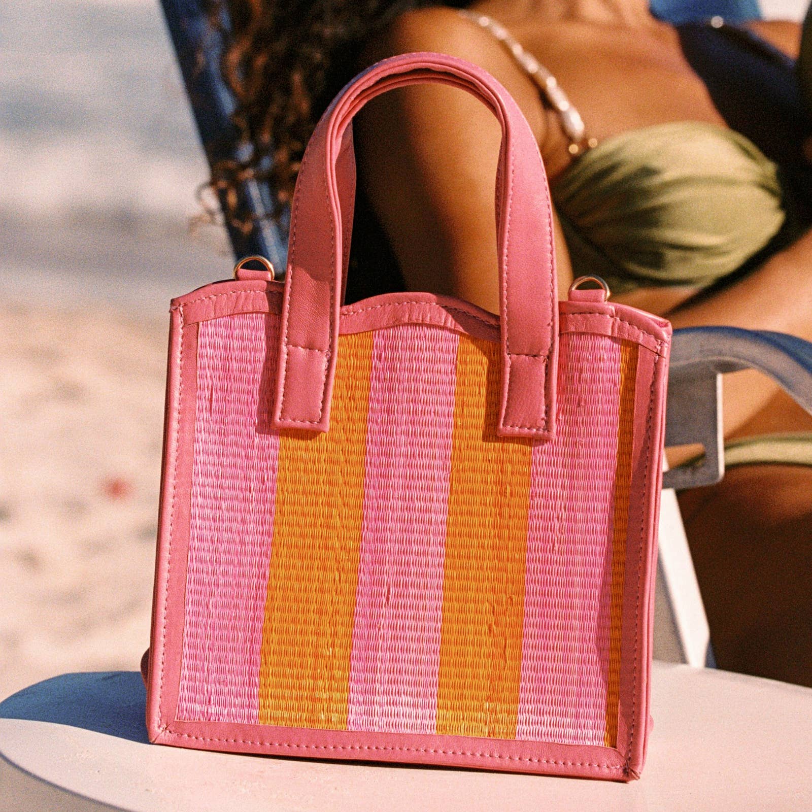 Pink & Orange Striped Shopping Tote Small | Scalloped Edge - Salt & Creek