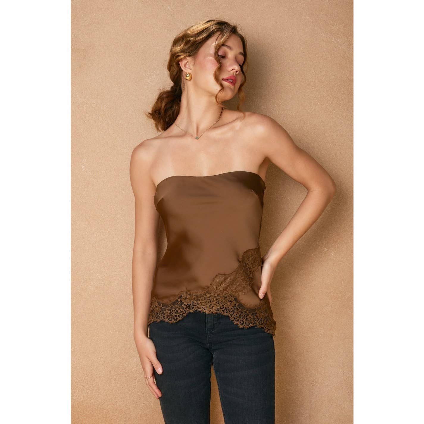 Dull Satin Lace Hem Tube Top - Salt & Creek