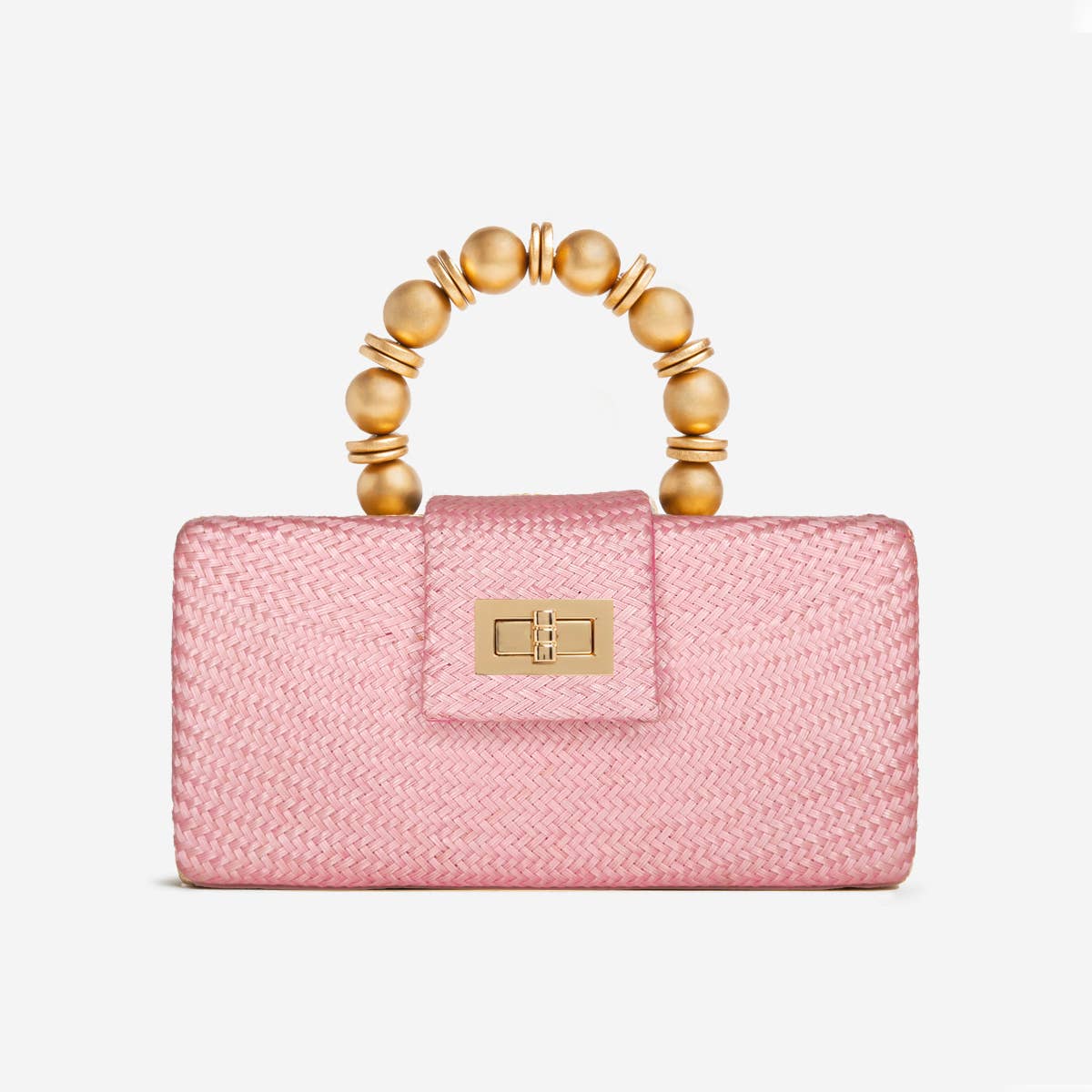 Soft Pink Statement Clutch | Buntal Straw with Bead Handle - Salt & Creek