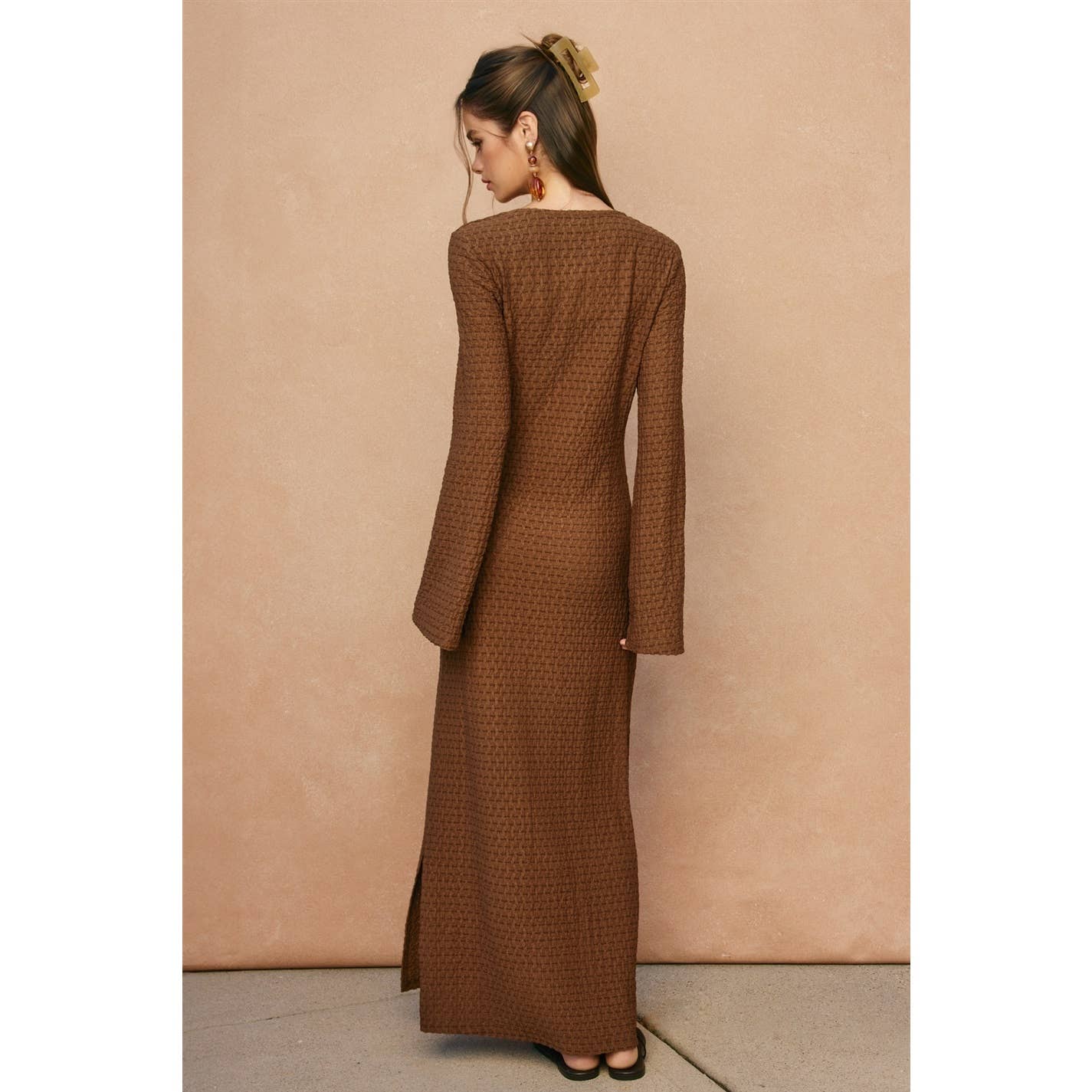 Ecru Escape Gold Trim Bell Sleeve Maxi Dress - Salt & Creek