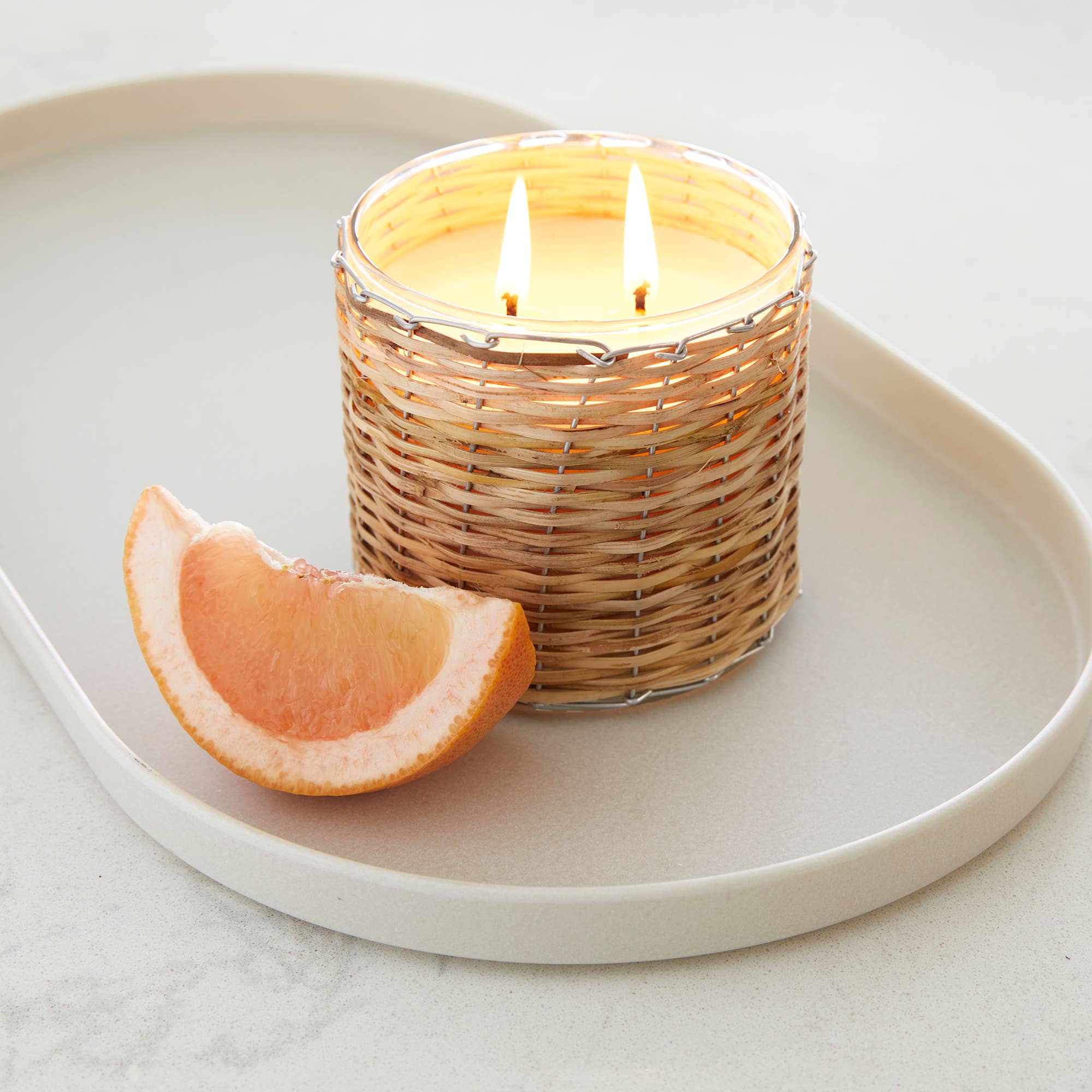 Grapefruit 2 Wick Woven Candle - Salt & Creek