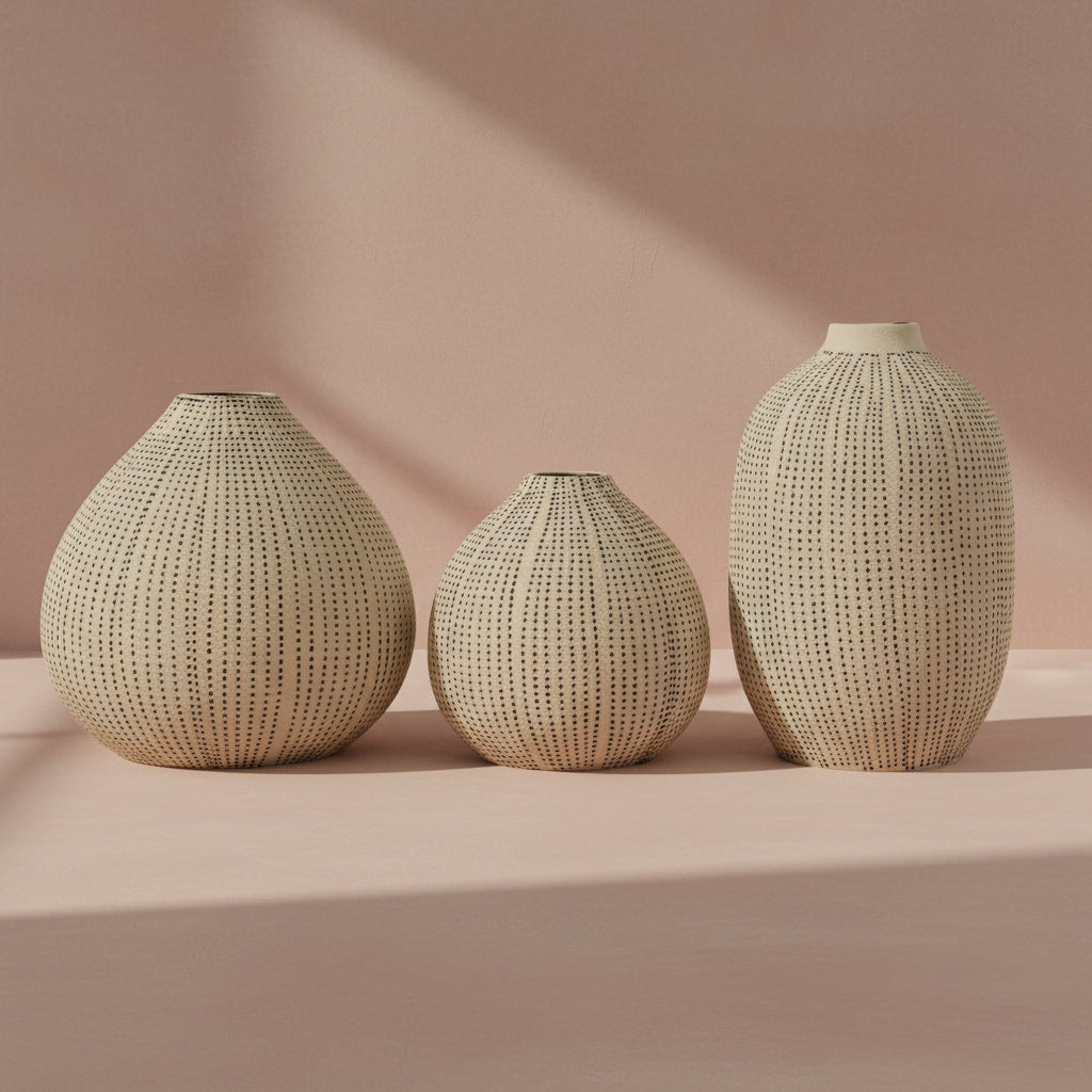 Stoneware Textured Vases, Set of 3