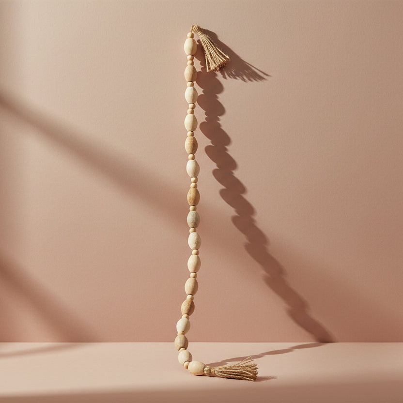 Mango Wood Bead Garland with Jute Tassels