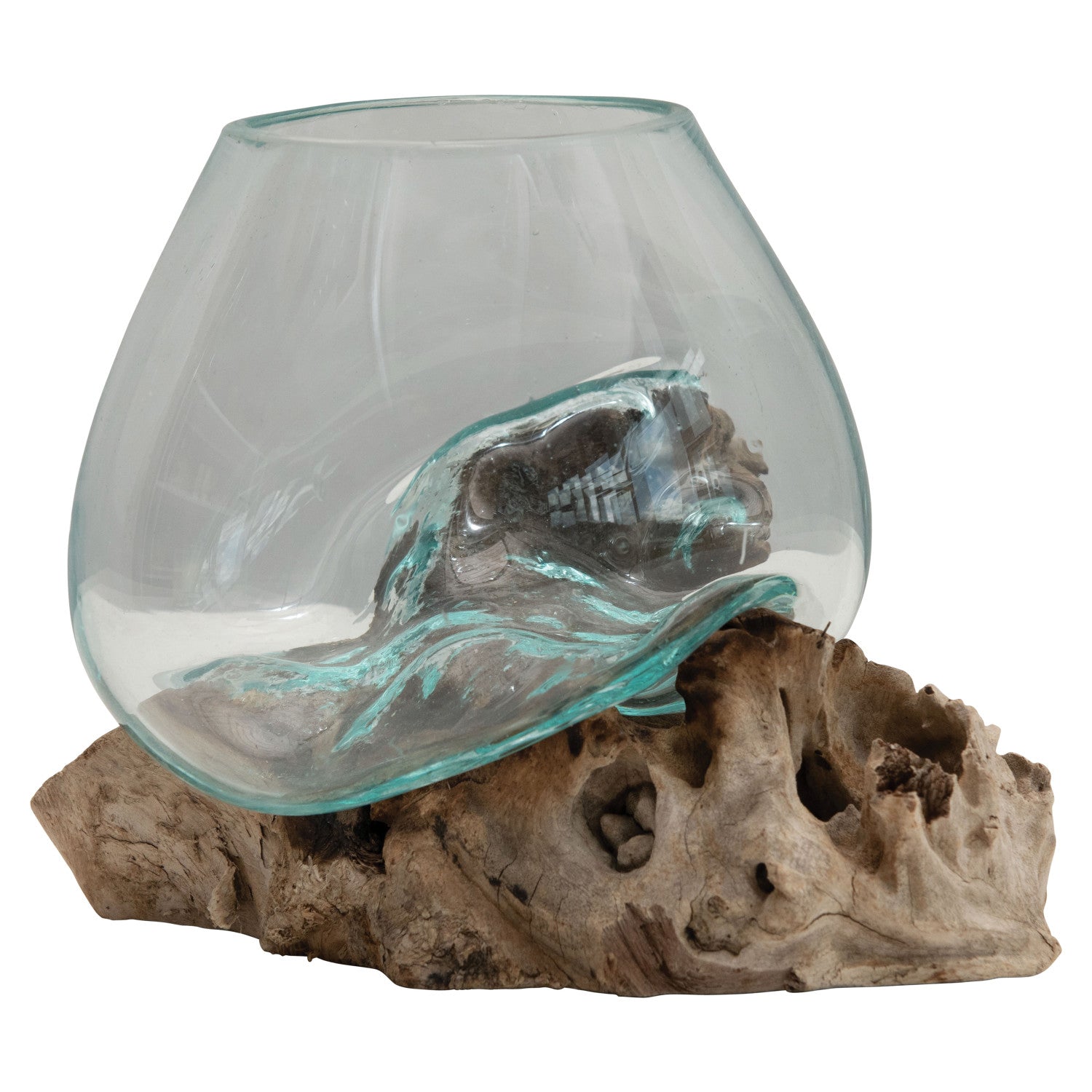 Glass Planter/Vase on Natural Wood Base