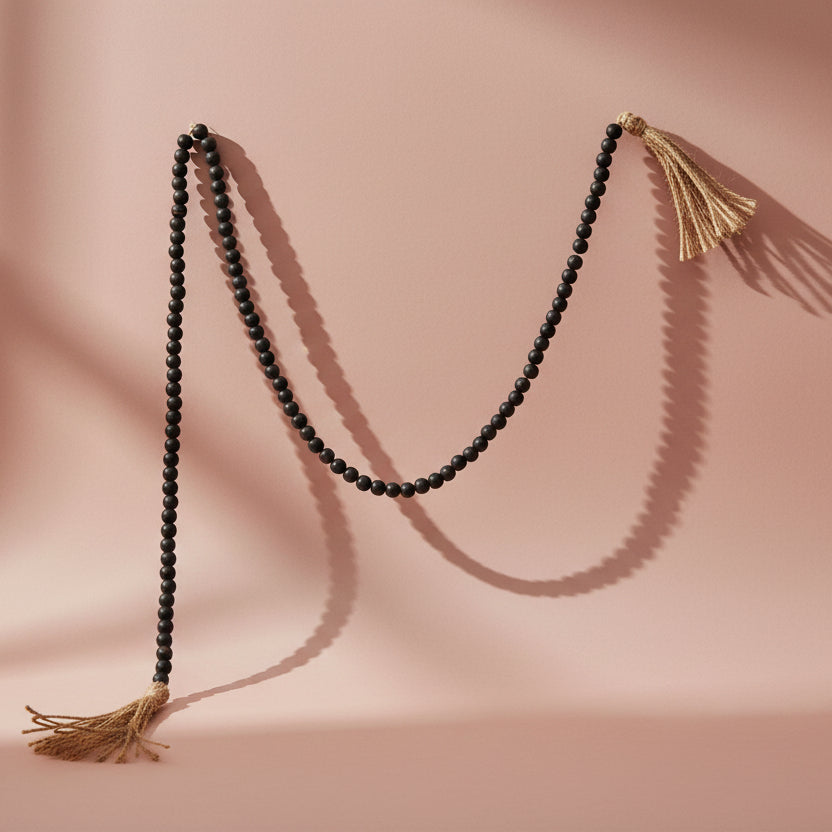 Paulownia Wood Bead Garland with Jute Tassels