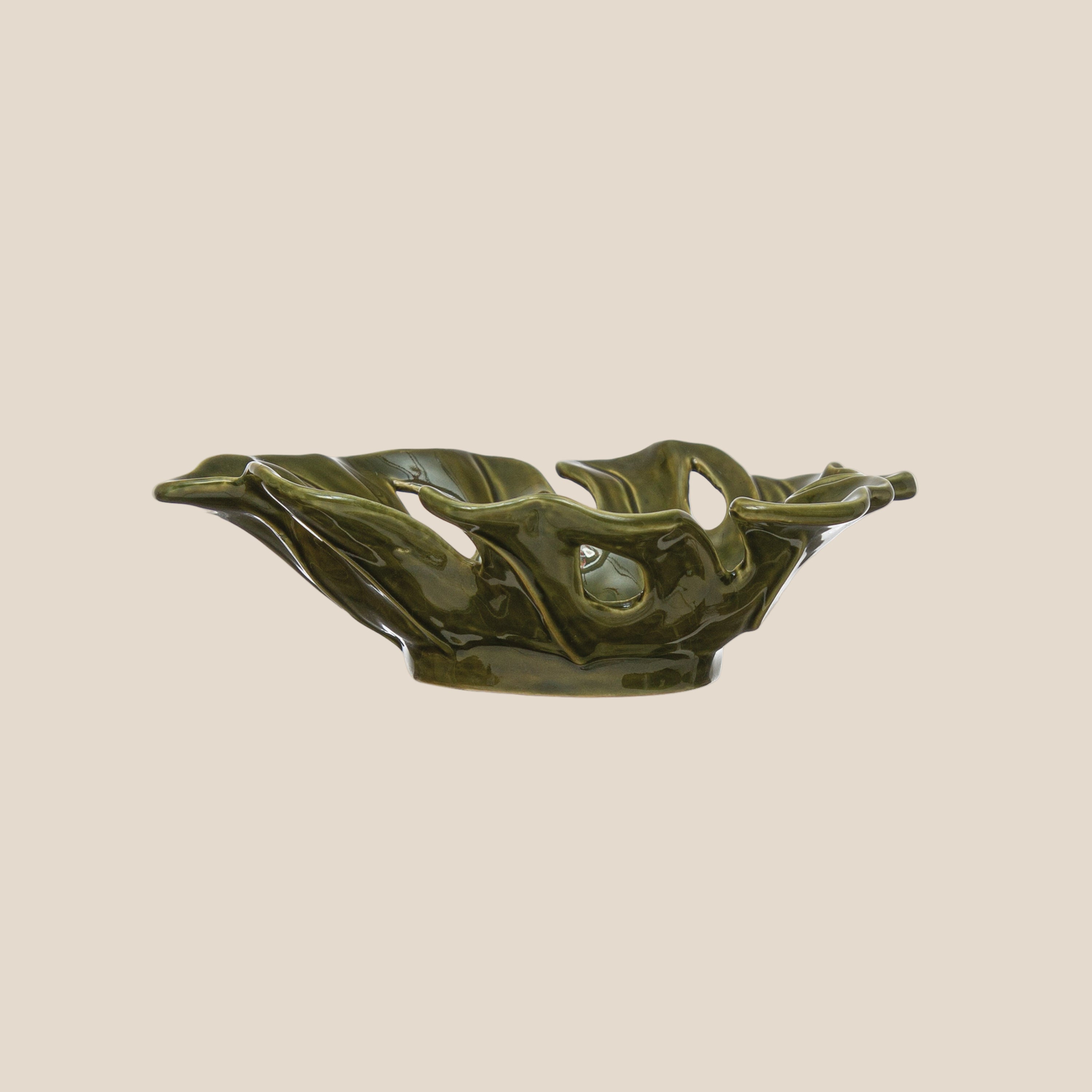 Stoneware Leaf Shaped Bowl, Reactive Glaze