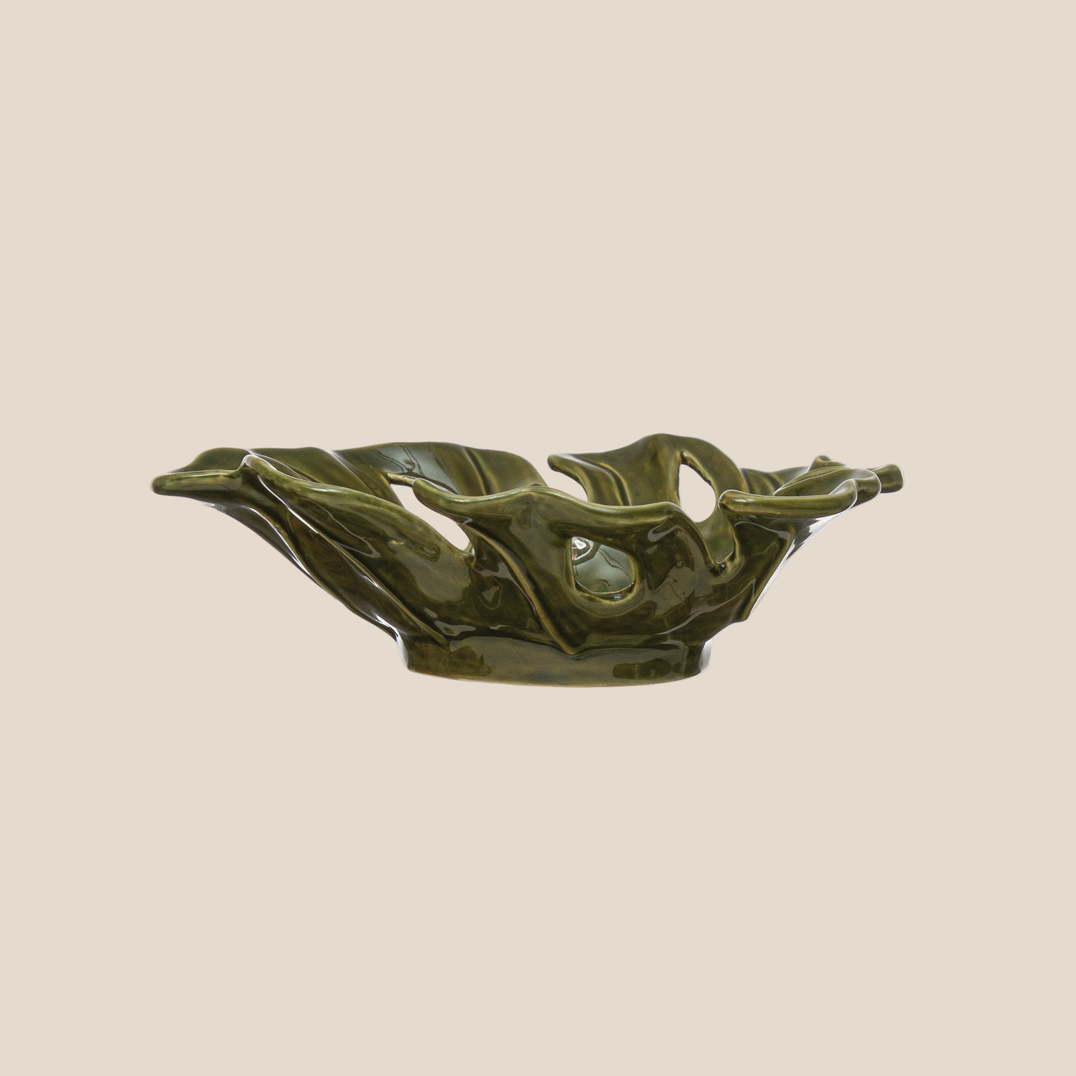Stoneware Leaf Shaped Bowl, Reactive Glaze