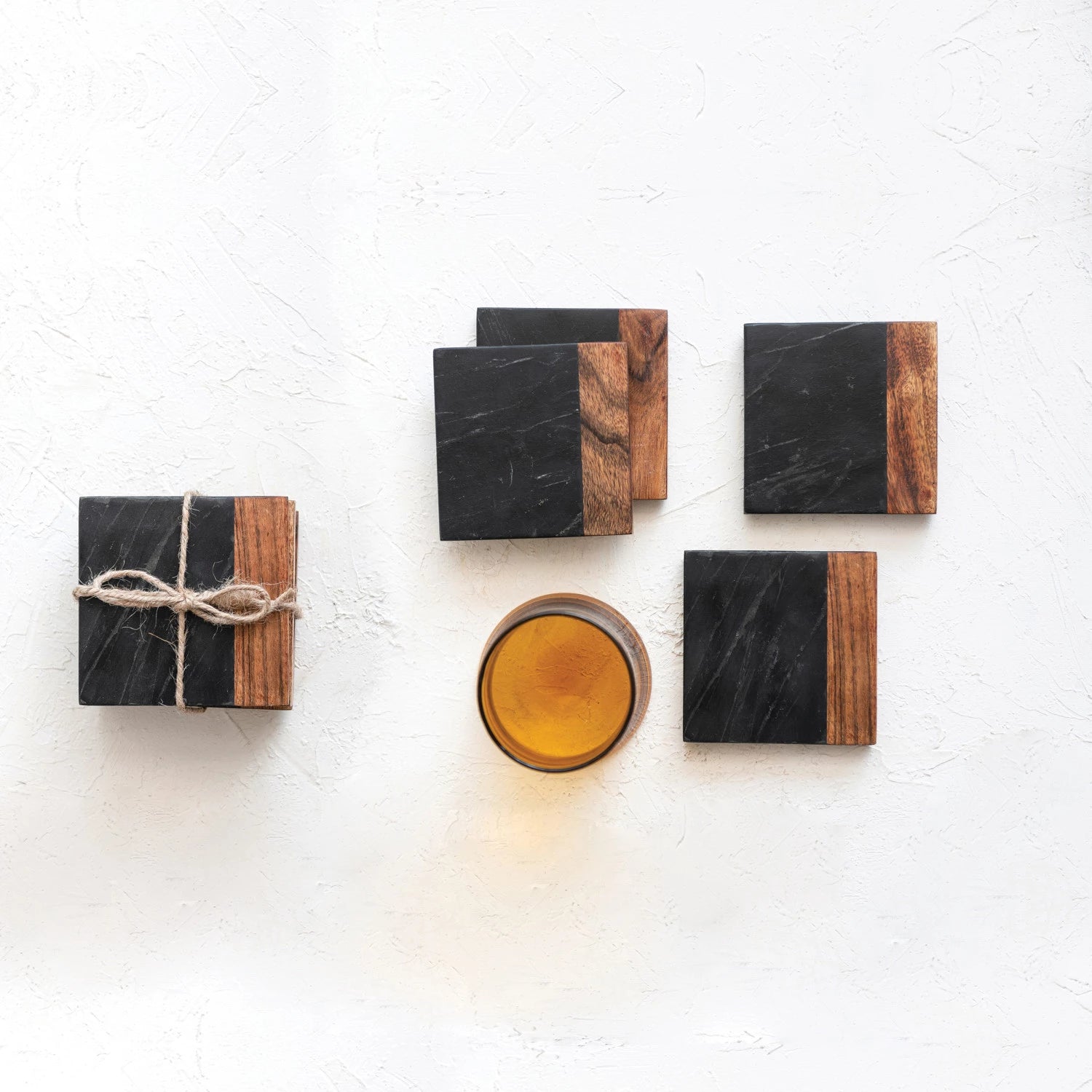 Marble & Acacia Wood Coasters (Set of 4)