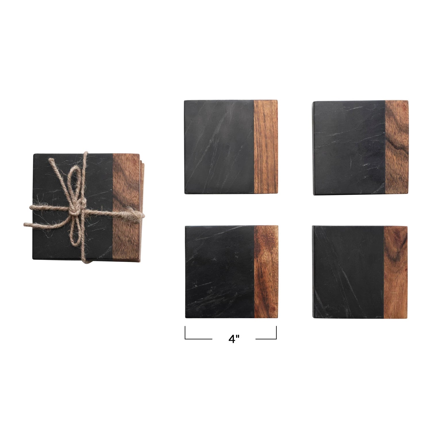 Marble & Acacia Wood Coasters (Set of 4)