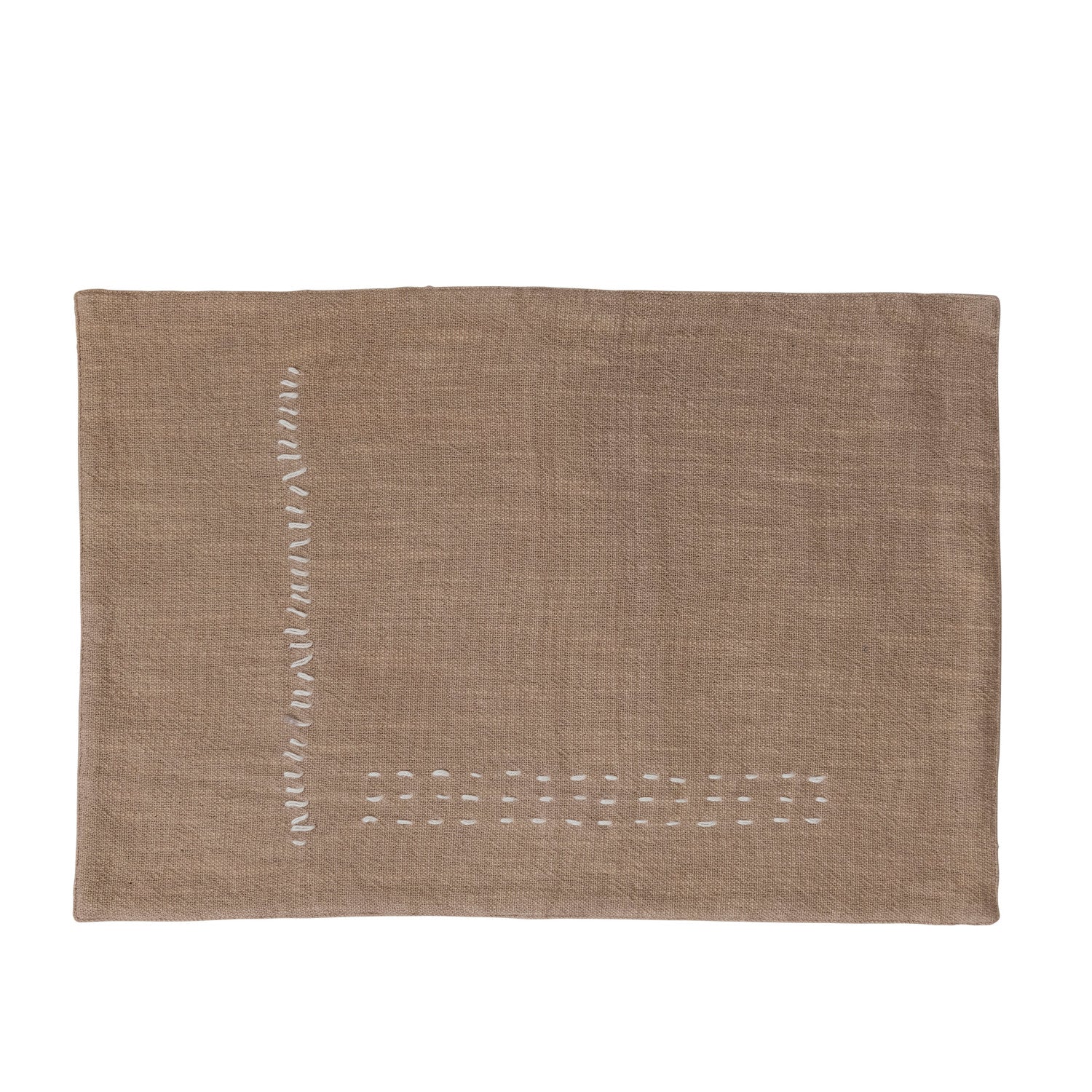 Hand-Embroidered Cotton Slub Placemat, Tan Color