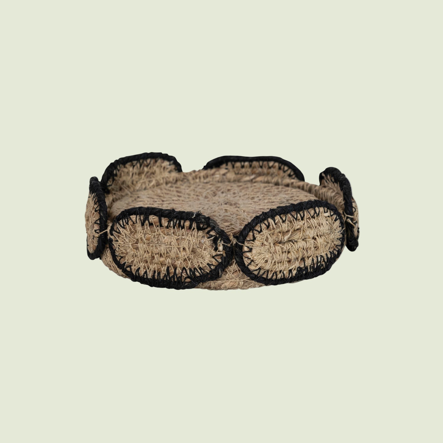 Hand-Woven Seagrass Coasters w/ Basket, Natural & Black, Set of 5