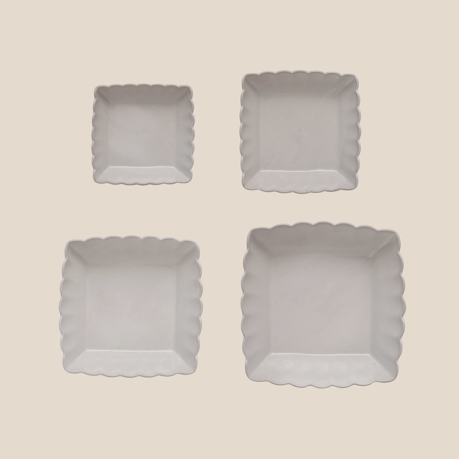Stoneware Serving Dishes w/ Scalloped Edge, Matte White, Set of 4