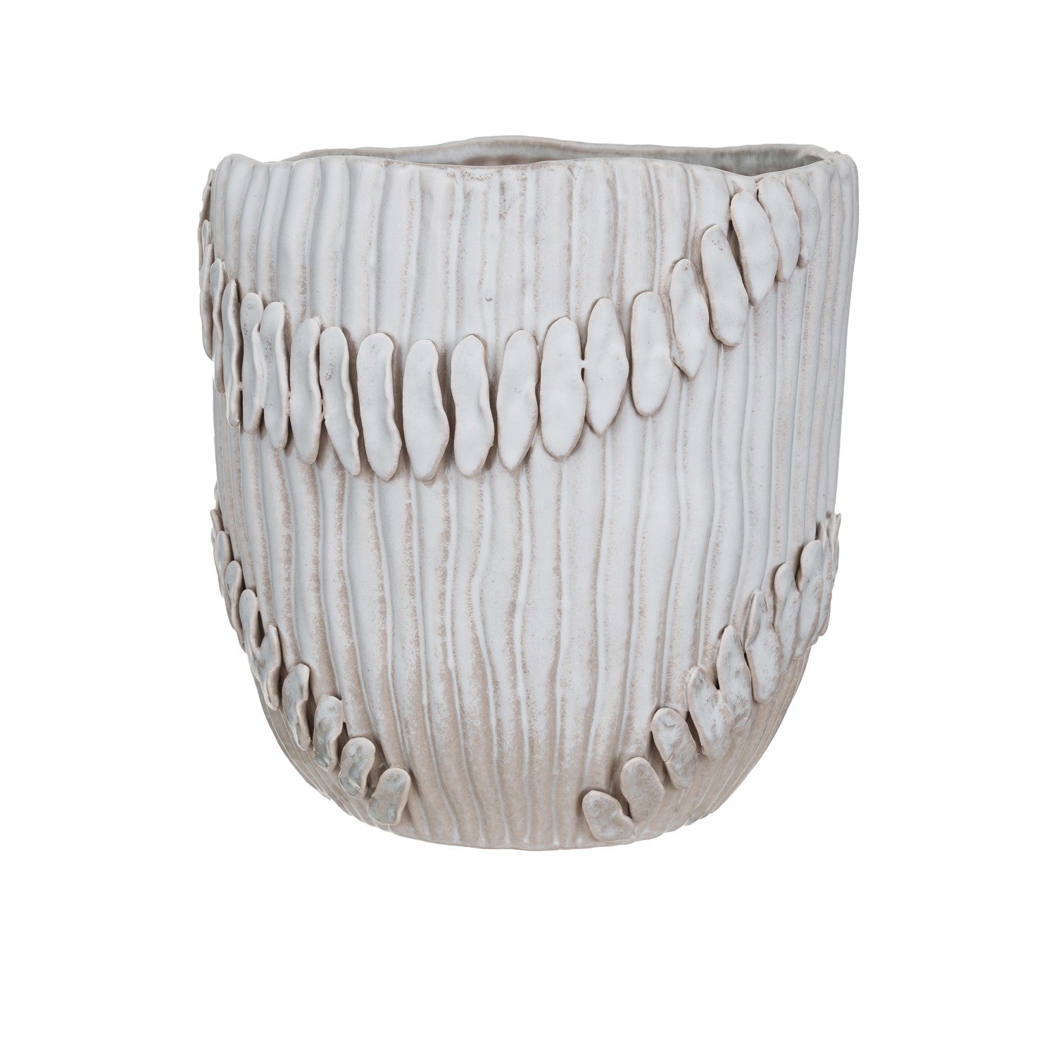 Handmade Stoneware Pleated Planter w/ Pattern (Holds 8" Pot)