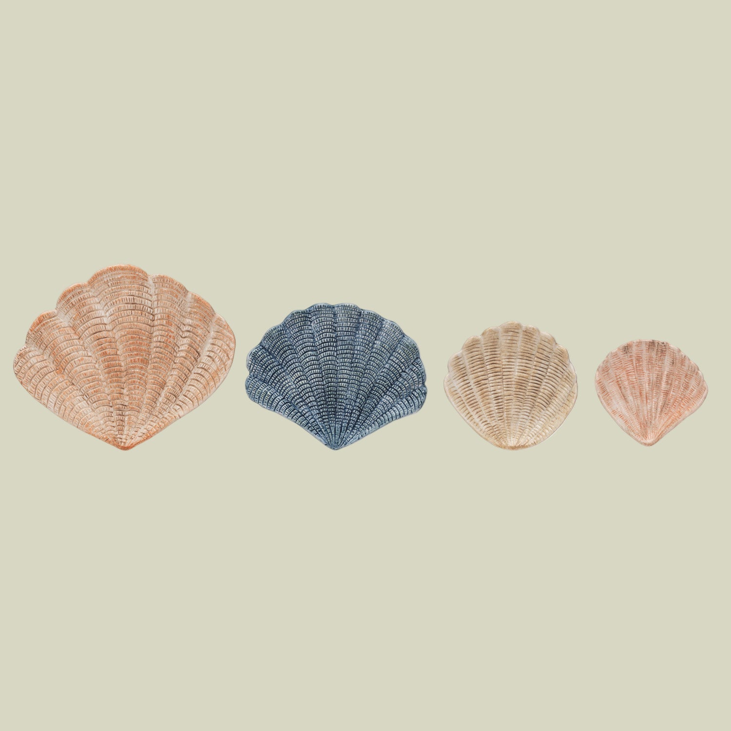 Hand-Painted Stoneware Shell Shaped Dish, 4 Colors, Set of 4