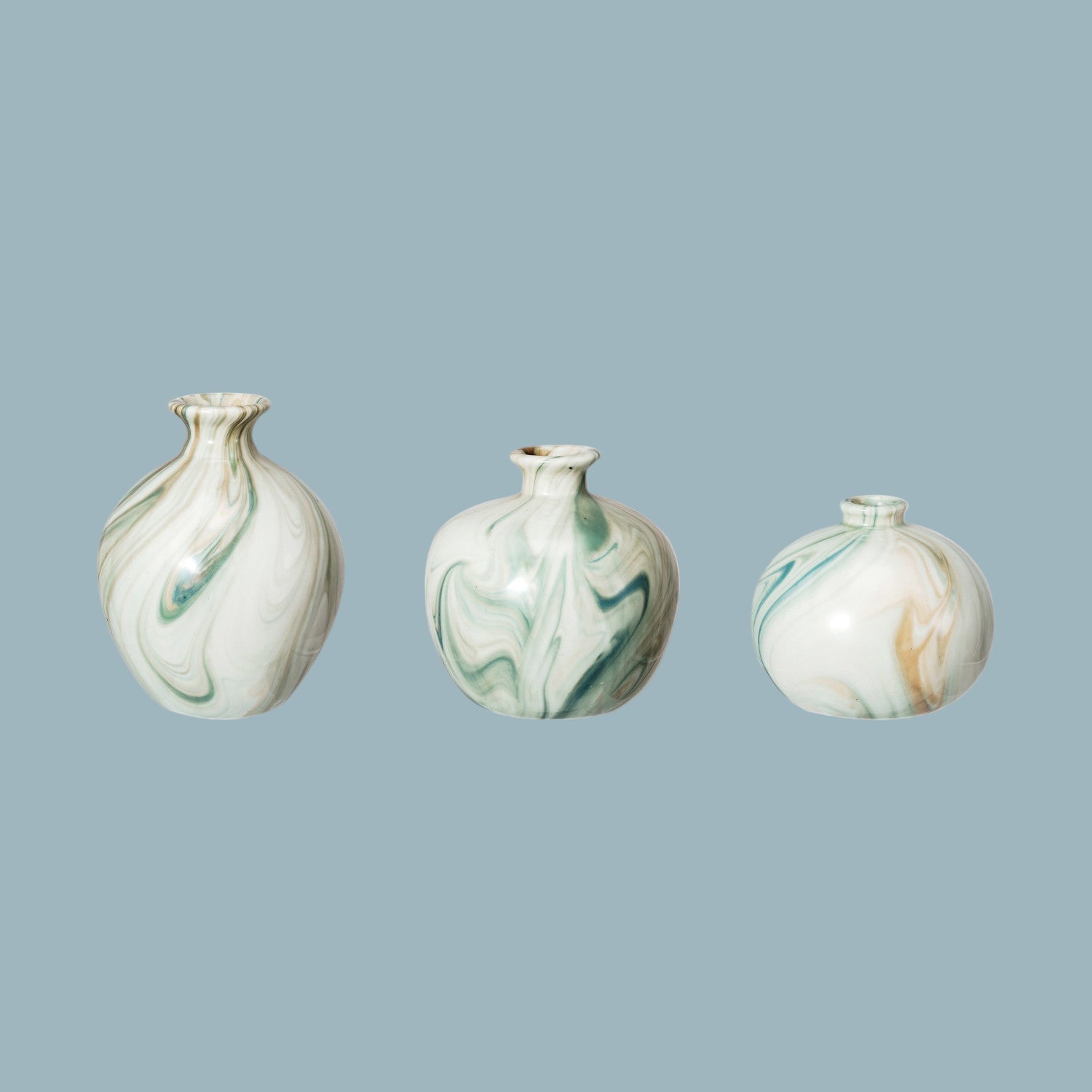 Stoneware Vases w/ Marbled Design, Set of 3 (Each One Will Vary)