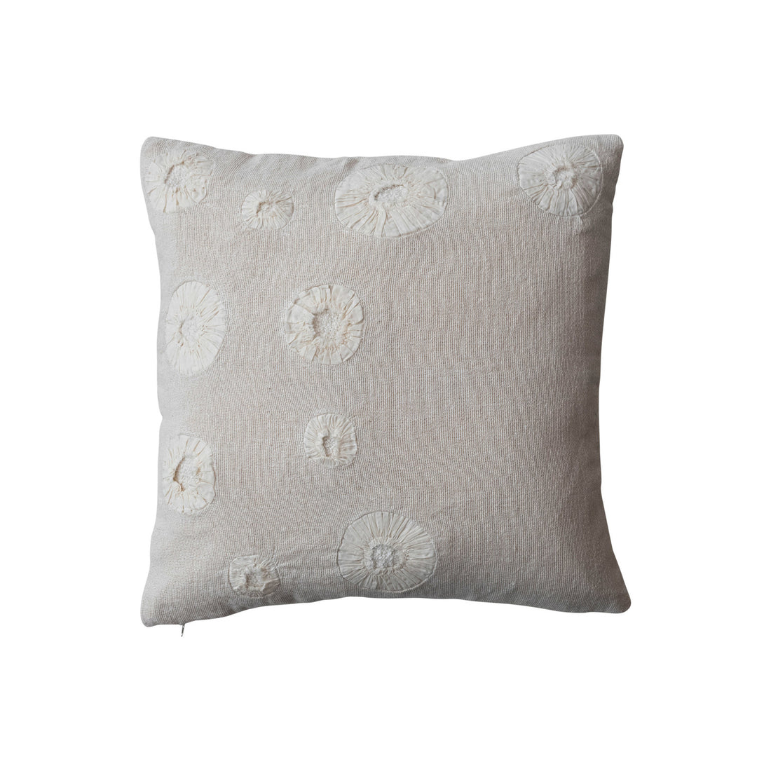 Handmade Woven Cotton & Linen Pillow w/ Applique