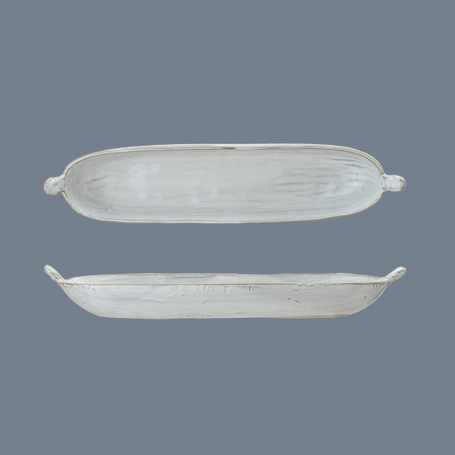 Stoneware Dish w/ Handles, White (Each One Will Vary)